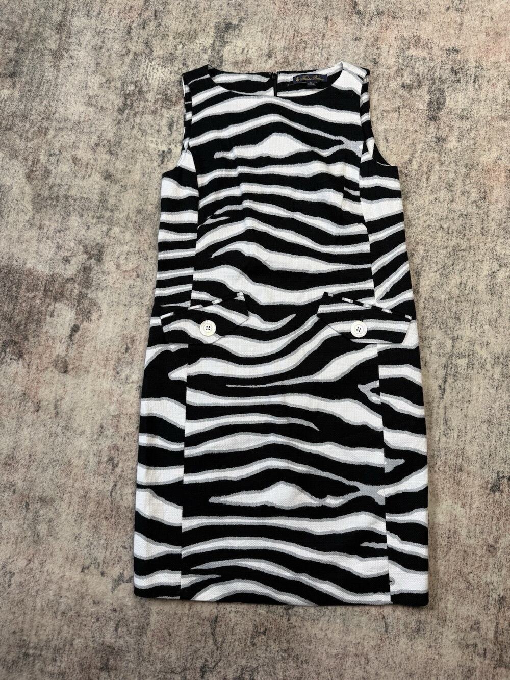 NWoT $228 Brooks Brothers Black & White Zebra Stipe Cotton Shift Dress, Size 0